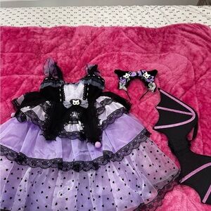 Purple and Black Bat Fairy Kids Costume Dress with Wings and Headband